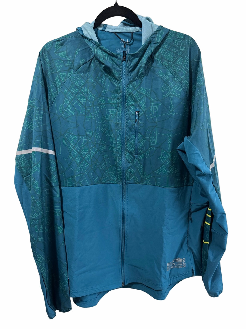 2018 Berlin Marathon Adidas Blue Geometric Hooded Jacket